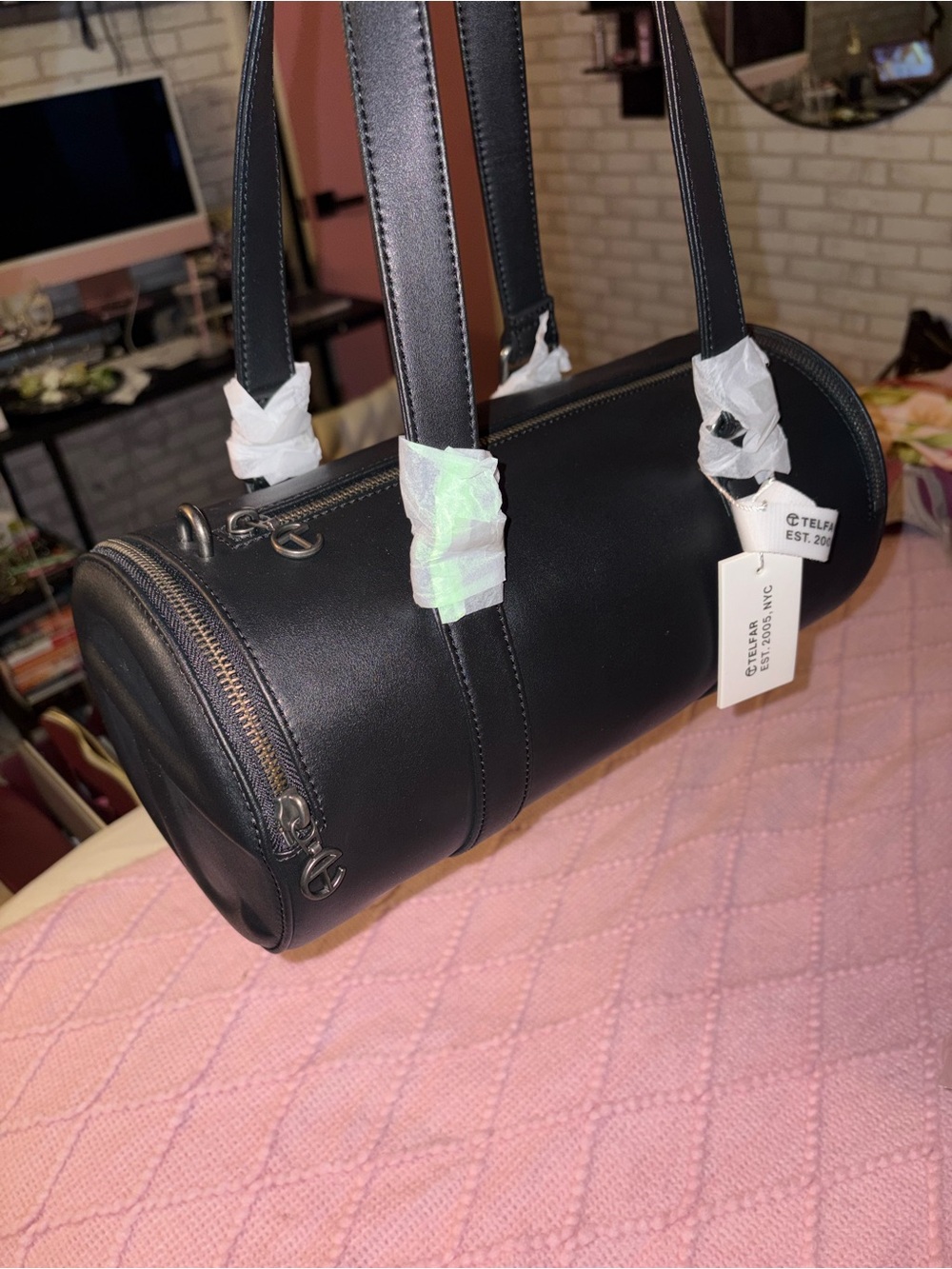 Telfar Black Cylinder Leather Shoulder Bag - Picture 2 of 3